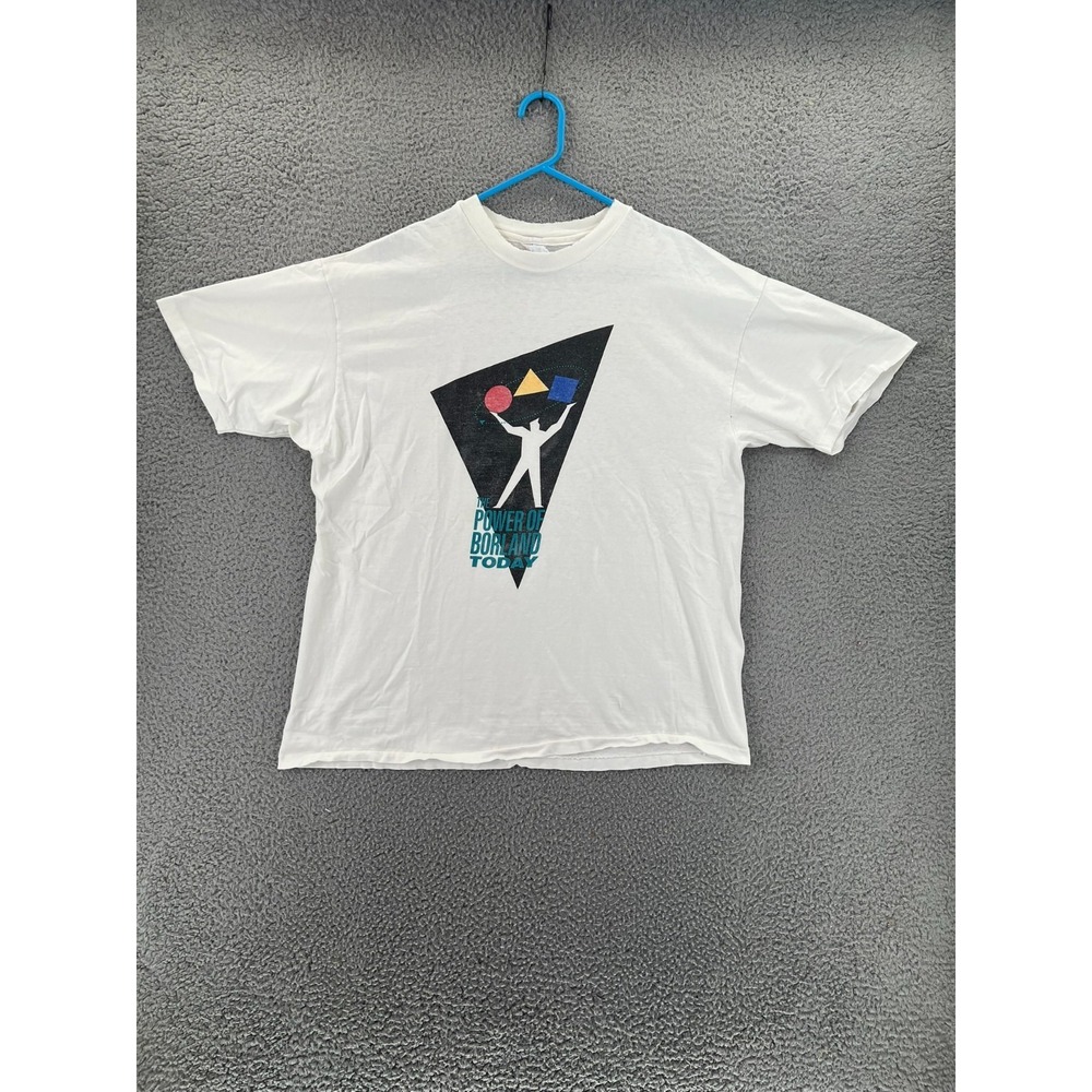 Vintage T Shirt The Power Of Borland Today Adult XL White Hanes Beefy T USA READ